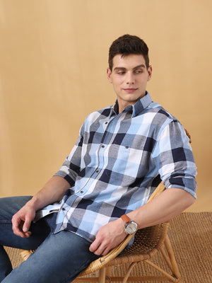 Men Checked Spread Collar Full Sleeves Relaxed Fit Shirt