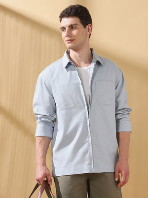 Men Relaxed Fit Spread Collar Textured Cotton Shirt