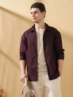 Men Relaxed Fit Spread Collar Textured Cotton Shirt