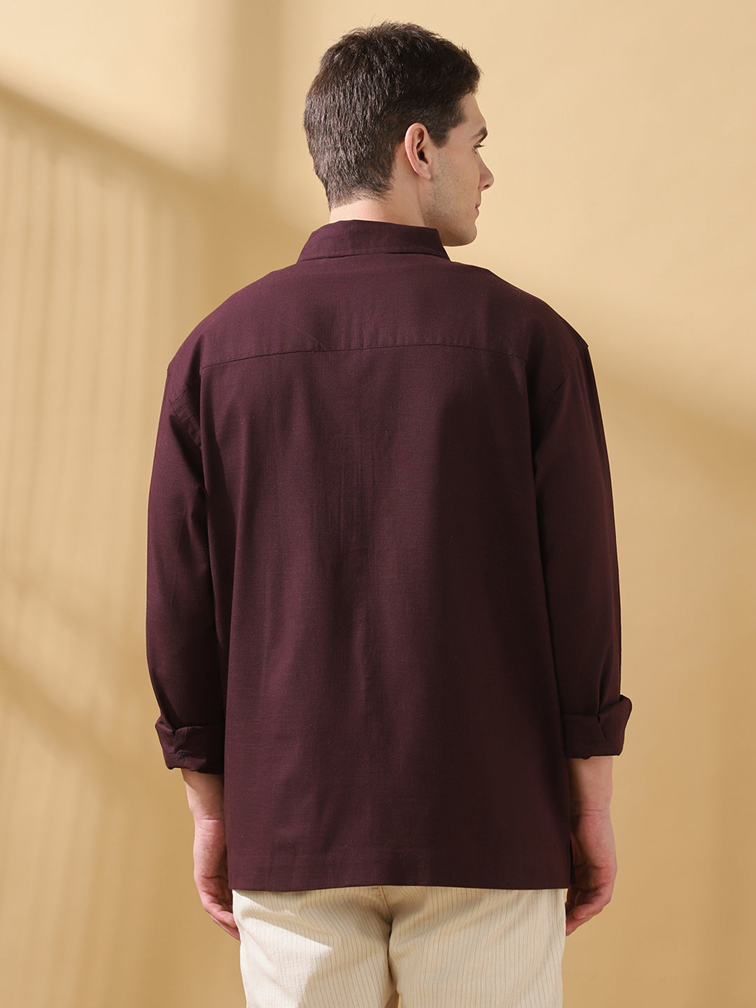 Men Relaxed Fit Spread Collar Textured Cotton Shirt