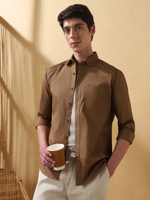 Men Solid Spread Collar Full Sleeves Regular Fit Shirt