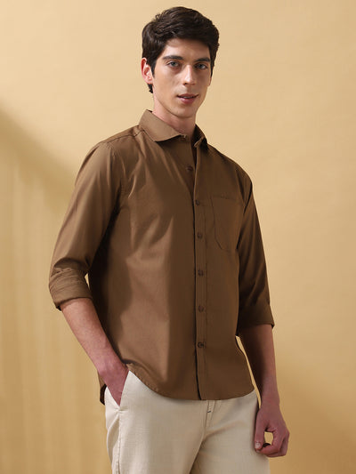 Men Solid Spread Collar Full Sleeves Regular Fit Shirt