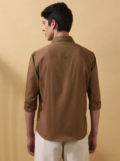 Men Solid Spread Collar Full Sleeves Regular Fit Shirt