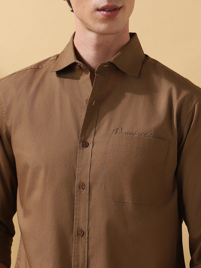 Men Solid Spread Collar Full Sleeves Regular Fit Shirt