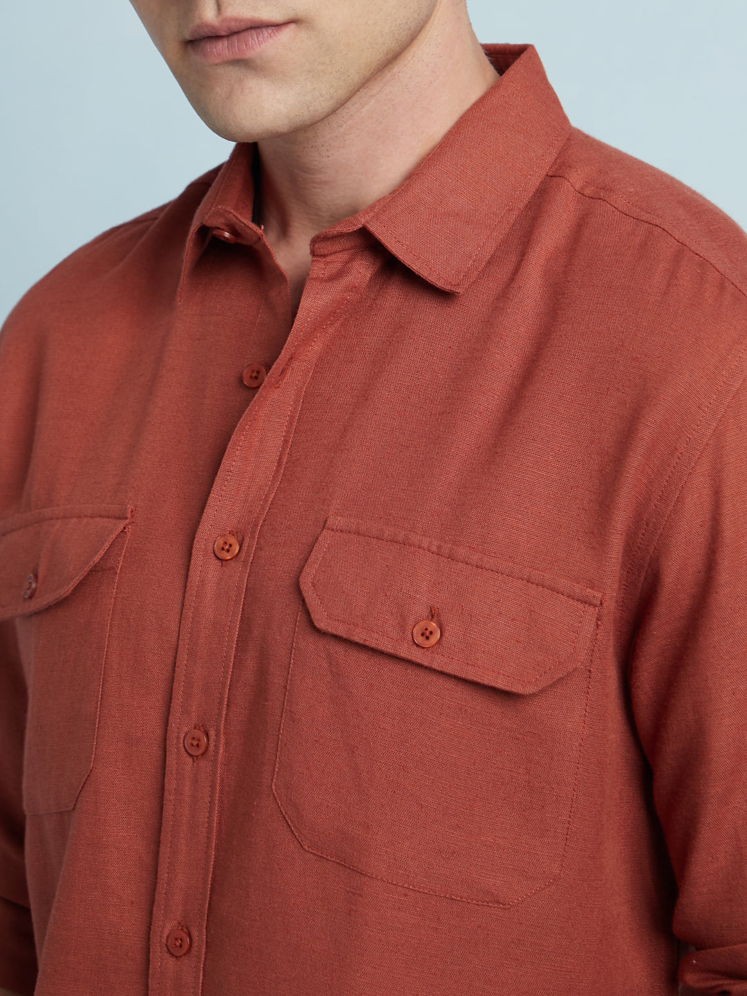 Men Rust Solid Spread Collar Full Sleeves Regular Fit Shirt