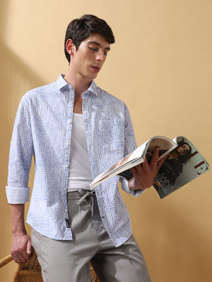 Men Printed Spread Collar Full Sleeves Regular Fit Shirt