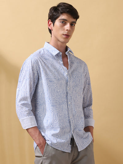 Men Printed Spread Collar Full Sleeves Regular Fit Shirt