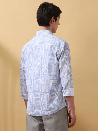 Men Printed Spread Collar Full Sleeves Regular Fit Shirt