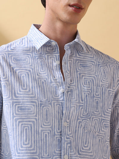Men Printed Spread Collar Full Sleeves Regular Fit Shirt