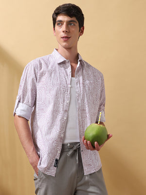 Men Printed Spread Collar Full Sleeves Regular Fit Shirt