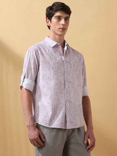 Men Printed Spread Collar Full Sleeves Regular Fit Shirt