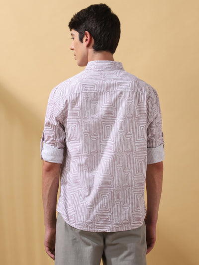 Men Printed Spread Collar Full Sleeves Regular Fit Shirt