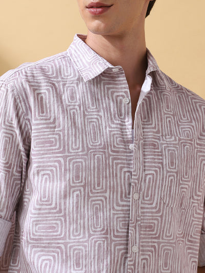 Men Printed Spread Collar Full Sleeves Regular Fit Shirt