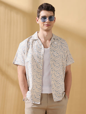 Men Printed Cuban Collar Half Sleeves Relaxed Fit Casual Shirt