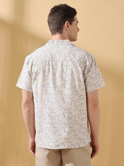 Men Printed Cuban Collar Half Sleeves Relaxed Fit Casual Shirt