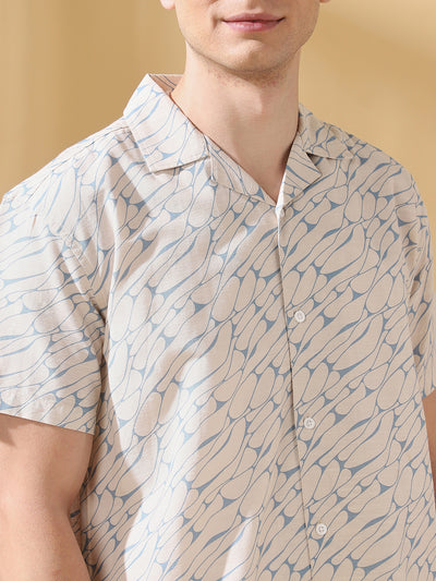 Men Printed Cuban Collar Half Sleeves Relaxed Fit Casual Shirt