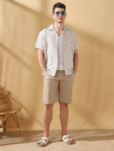 Men Printed Cuban Collar Half Sleeves Relaxed Fit Casual Shirt
