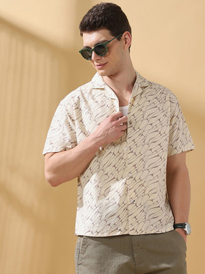 Men Printed Cuban Collar Half Sleeves Relaxed Fit Casual Shirt