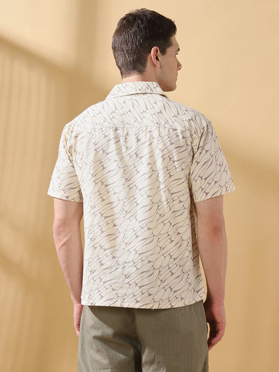 Men Printed Cuban Collar Half Sleeves Relaxed Fit Casual Shirt