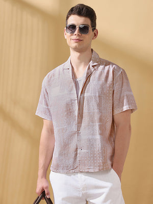 Men Printed Cuban Collar Half Sleeves Relaxed Fit Casual Shirt