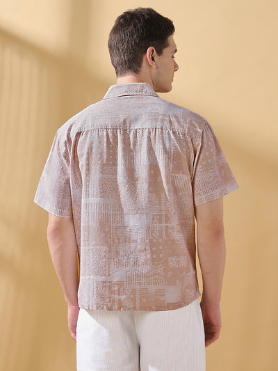 Men Printed Cuban Collar Half Sleeves Relaxed Fit Casual Shirt