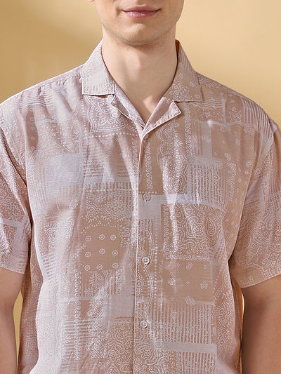 Men Printed Cuban Collar Half Sleeves Relaxed Fit Casual Shirt