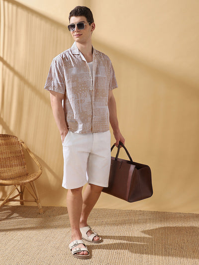 Men Printed Cuban Collar Half Sleeves Relaxed Fit Casual Shirt