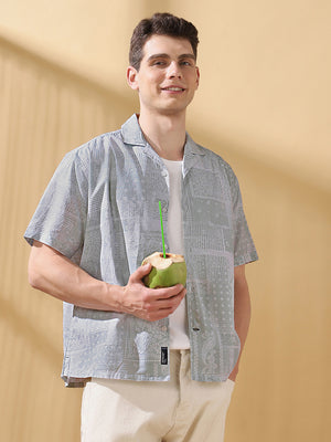 Men Printed Cuban Collar Half Sleeves Relaxed Fit Casual Shirt