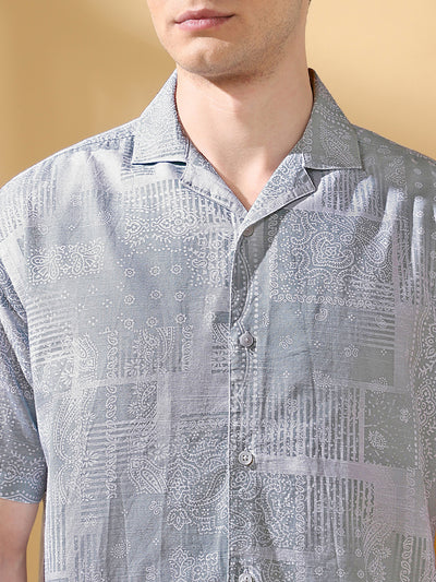 Men Printed Cuban Collar Half Sleeves Relaxed Fit Casual Shirt