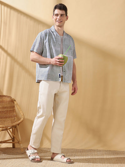Men Printed Cuban Collar Half Sleeves Relaxed Fit Casual Shirt