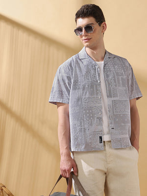 Men Printed Cuban Collar Half Sleeves Relaxed Fit Casual Shirt