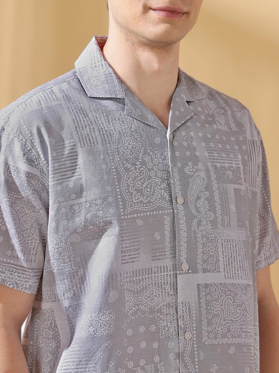 Men Printed Cuban Collar Half Sleeves Relaxed Fit Casual Shirt