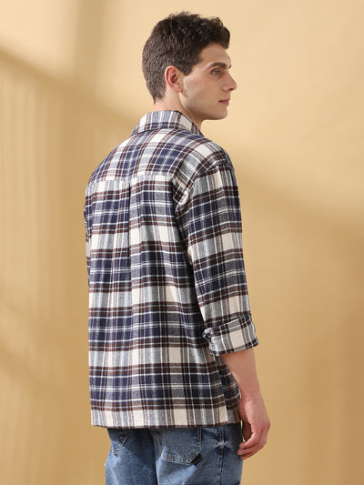 Men Relaxed Fit Flannel Checks Spread Collar Casual Shirt