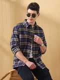 Men Brown Relaxed Fit Flannel Checks Spread Collar Casual Shirt