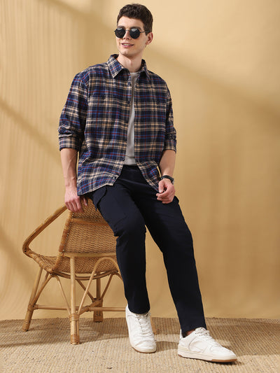 Men Brown Relaxed Fit Flannel Checks Spread Collar Casual Shirt