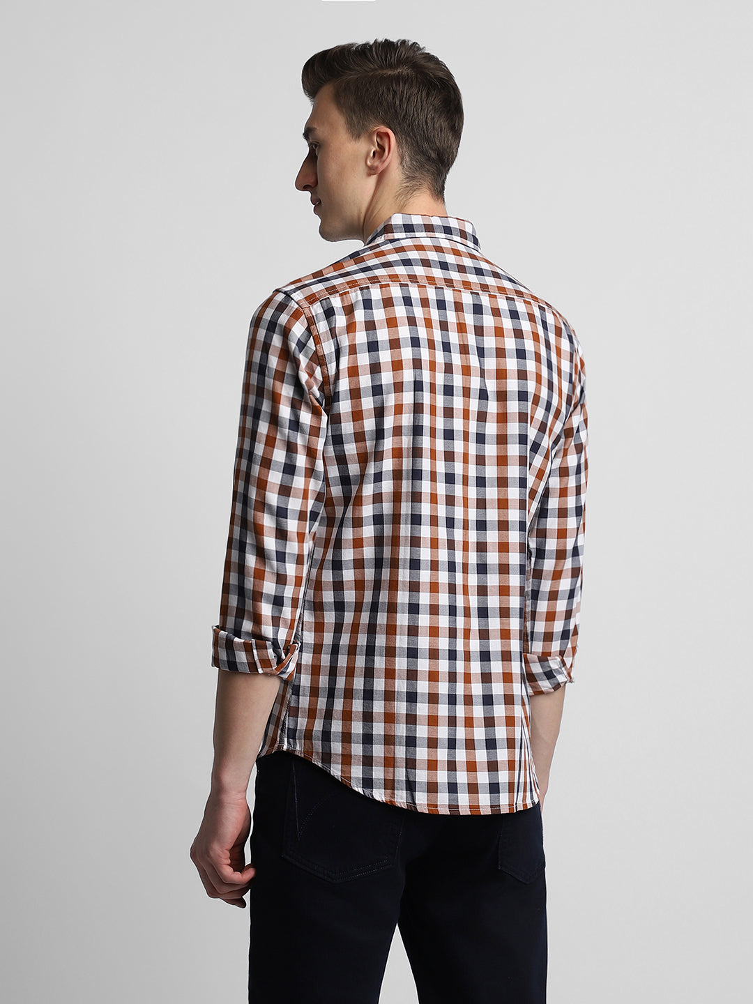 Men's Button Down Collar Slim Fit Checks Multicolour Casual Shirts