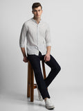 Dennis Lingo Men's Mandarin Collar Slim Fit Stripes White Casual Shirts