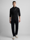 Dennis Lingo Men's Pop Over Mandarin Collar Slim Fit Solid Black Casual Shirts