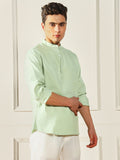 Dennis Lingo Men's Pop Over Mandarin Collar Slim Fit Solid Green Casual Shirts