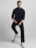 Dennis Lingo Men's Pop Over Mandarin Collar Slim Fit Solid Navy Casual Shirts