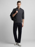 Dennis Lingo Men's Pop Over Mandarin Collar Slim Fit Solid Charcoal Casual Shirts