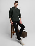 Dennis Lingo Men's Pop Over Mandarin Collar Slim Fit Solid Green Casual Shirts