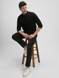 Dennis Lingo Men's Pop Over Mandarin Collar Slim Fit Solid Black Casual Shirts
