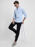 Dennis Lingo Men's Pop Over Mandarin Collar Slim Fit Solid Blue Casual Shirts