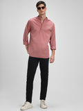 Dennis Lingo Men's Pop Over Mandarin Collar Slim Fit Solid Pink Casual Shirts