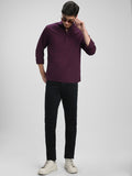Dennis Lingo Men's Pop Over Mandarin Collar Slim Fit Solid Purple Casual Shirts