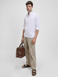 Dennis Lingo Men's Pop Over Mandarin Collar Slim Fit Solid White Casual Shirts