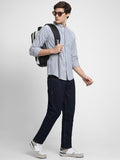 Dennis Lingo Men's Mandarin Collar Slim Fit Stripes Grey Casual Shirts