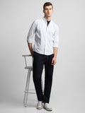 Dennis Lingo Men's Mandarin Collar Slim Fit Stripes White Casual Shirts