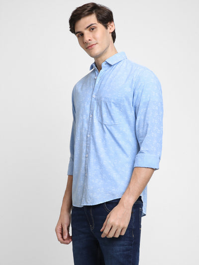 Men's Regular Collar Slim Fit Print Blue Casual Shirts